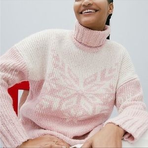J. Crew Pink and White Turtleneck Sweater